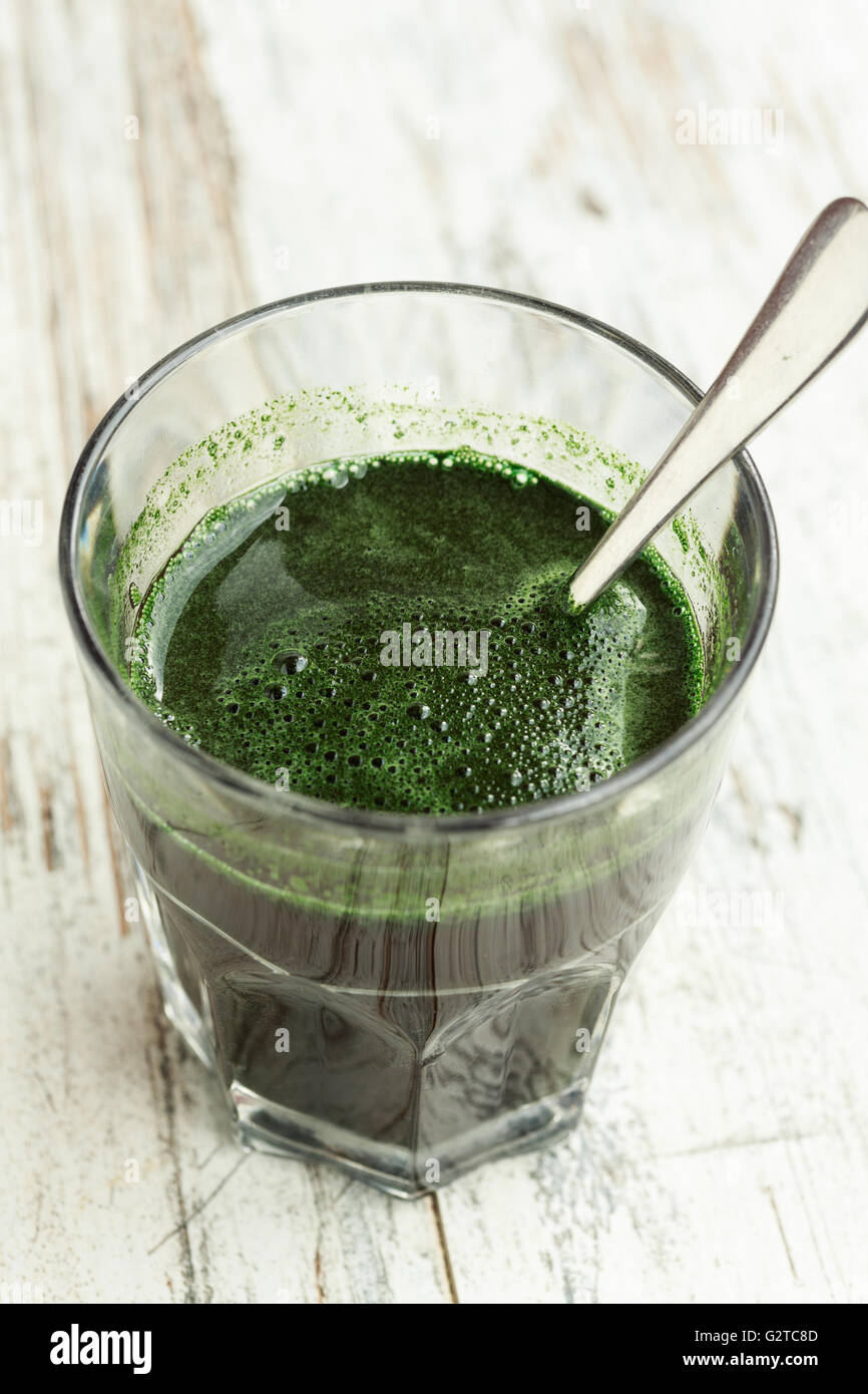 Spirulina algae drink on white background Stock Photo Alamy