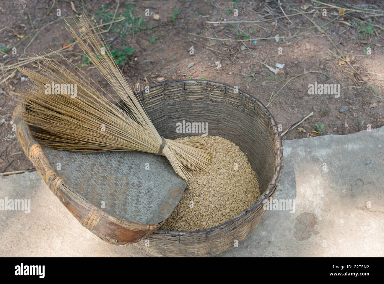 Basket with rice Stock Photo Alamy