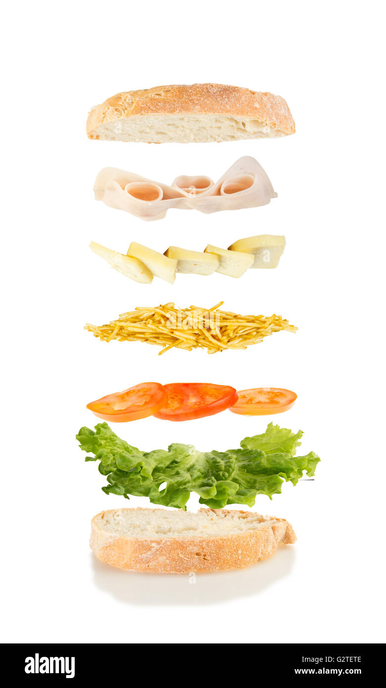 open sandwich, floating sandwich, sandwich with lettuce, tomato, chips