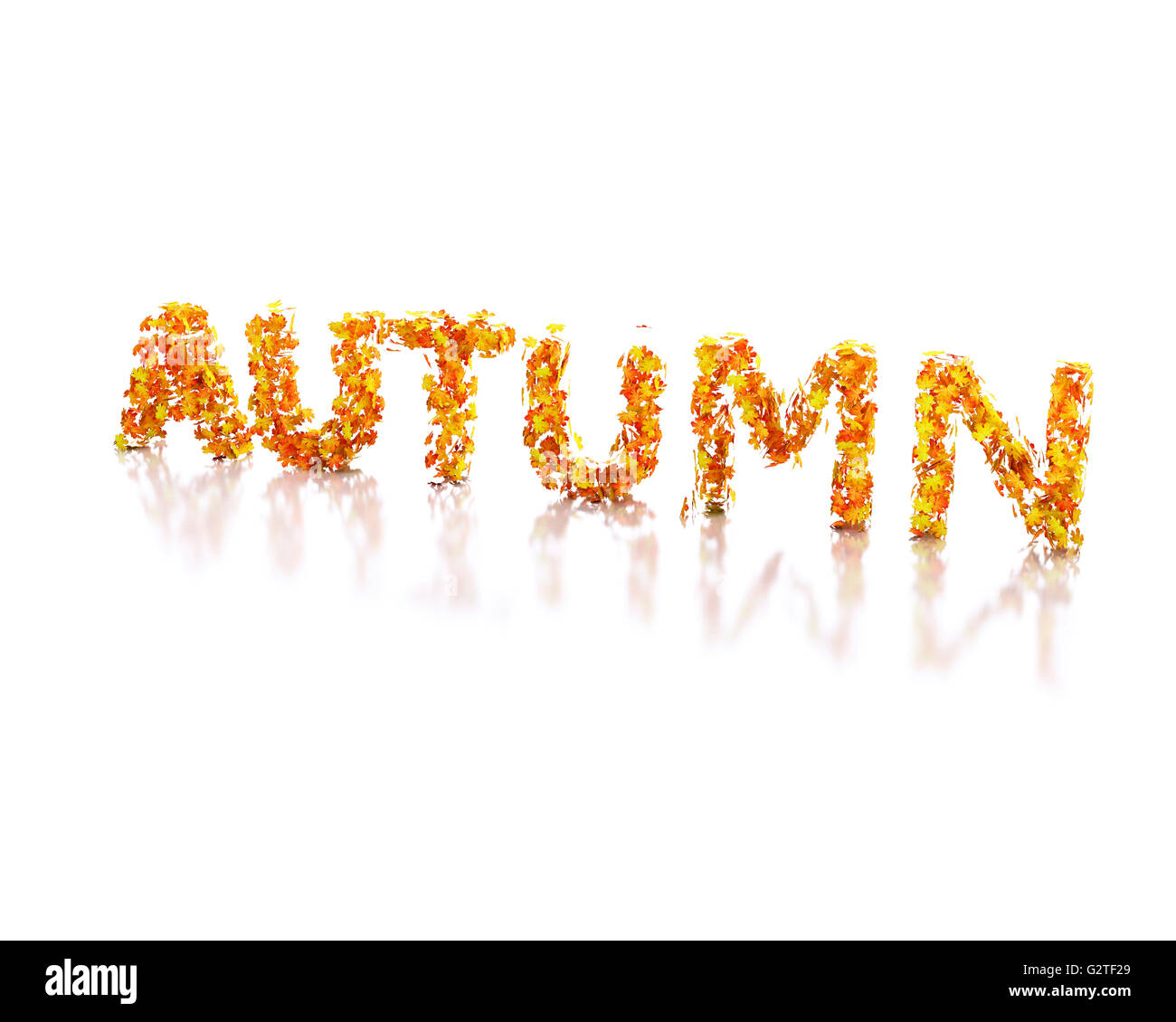 3d renderer image. Word autumn written with leaves. Isolated white background. Stock Photo