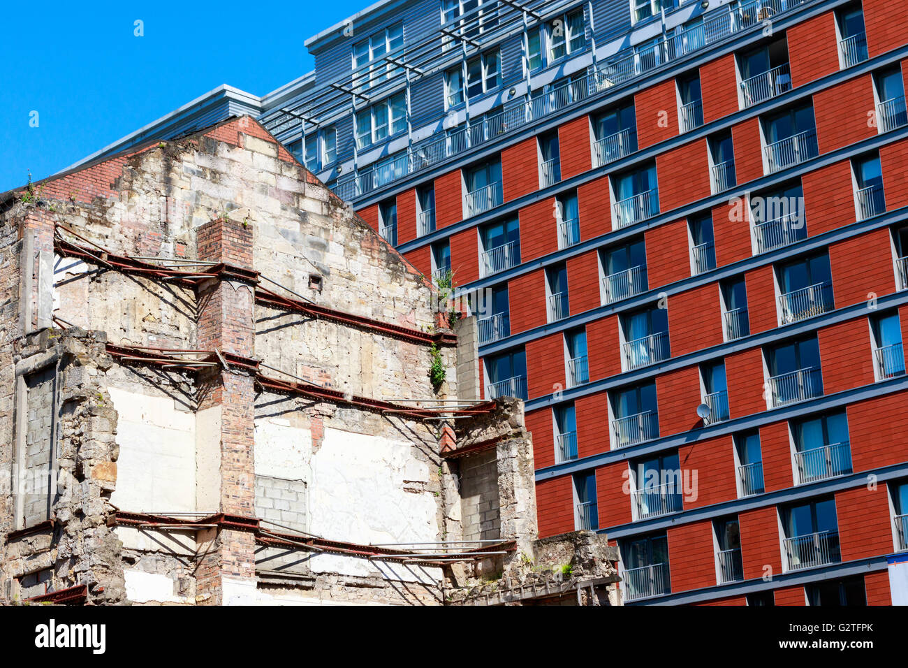 New build flats and apartments in the background of old styled building