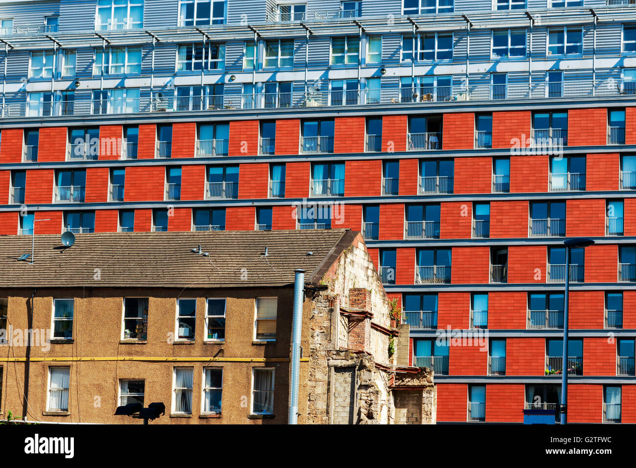 New build flats and apartments in the background of old styled building