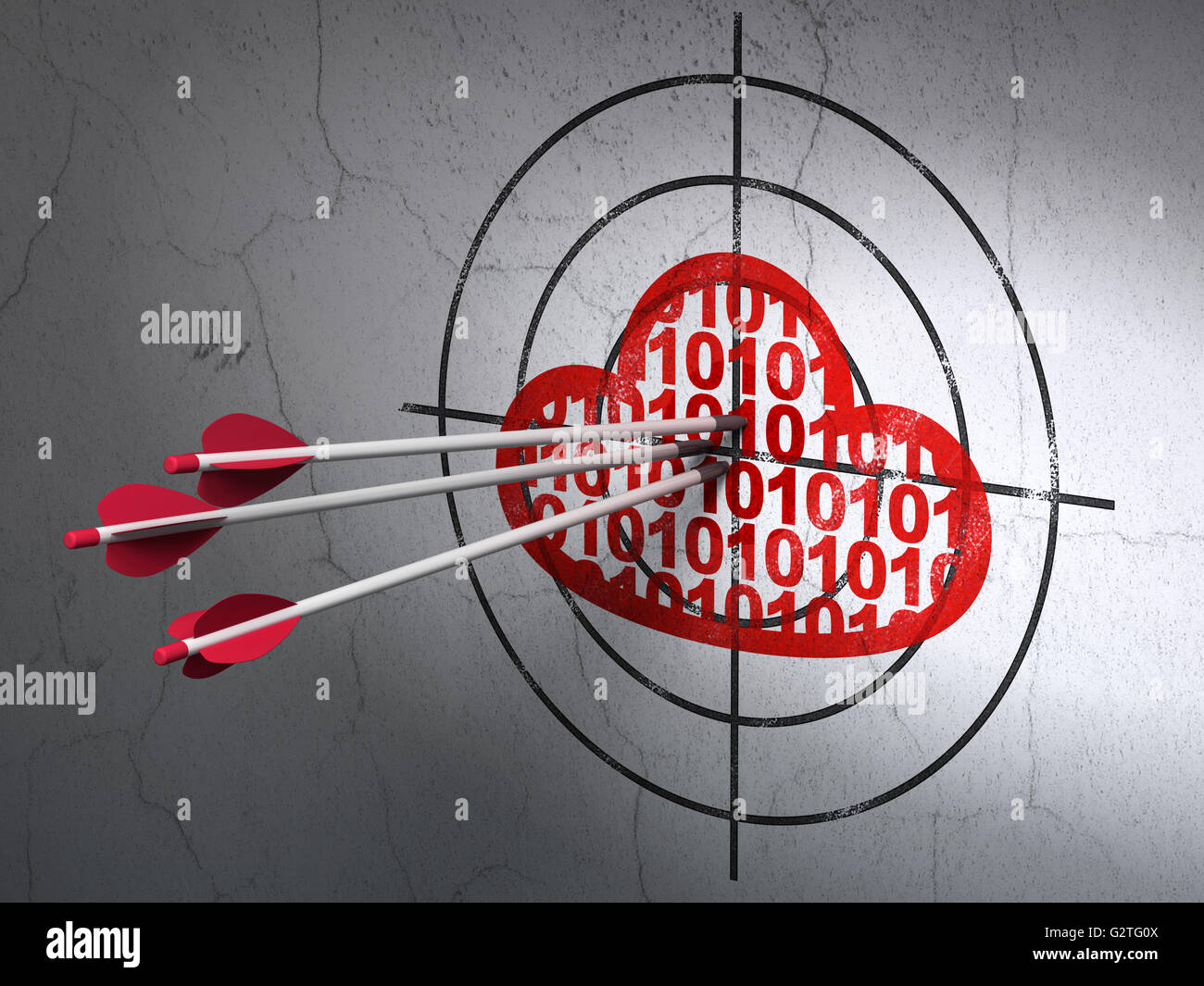 Cloud computing concept: arrows in Cloud With Code target on wall ...