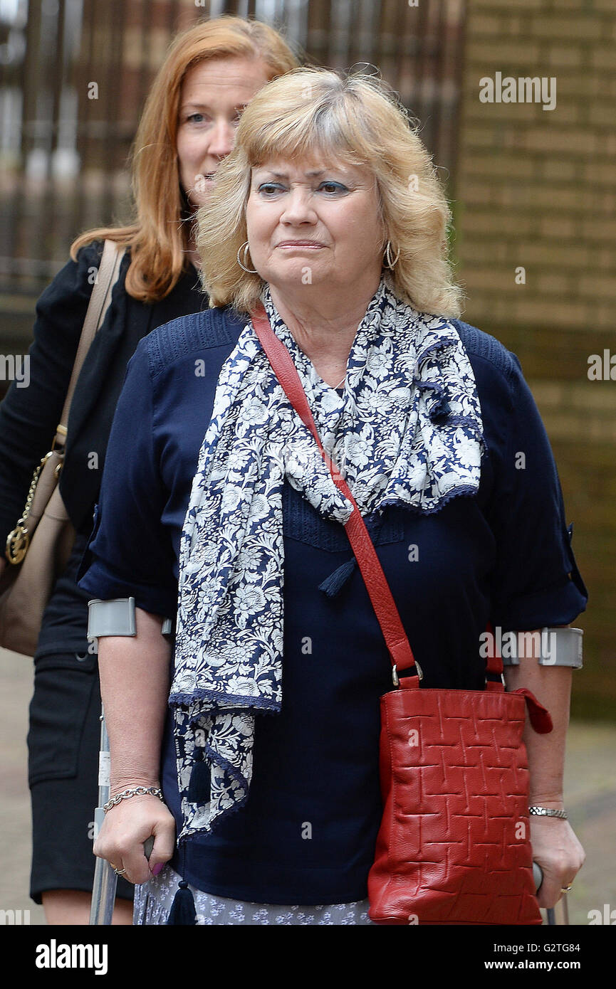 Doreen James, mother of Private Cheryl James, arrives at Woking Coroner's Court in Surrey, where a coroner will deliver the long-awaited ruling into how she died at Deepcut Army barracks. Stock Photo