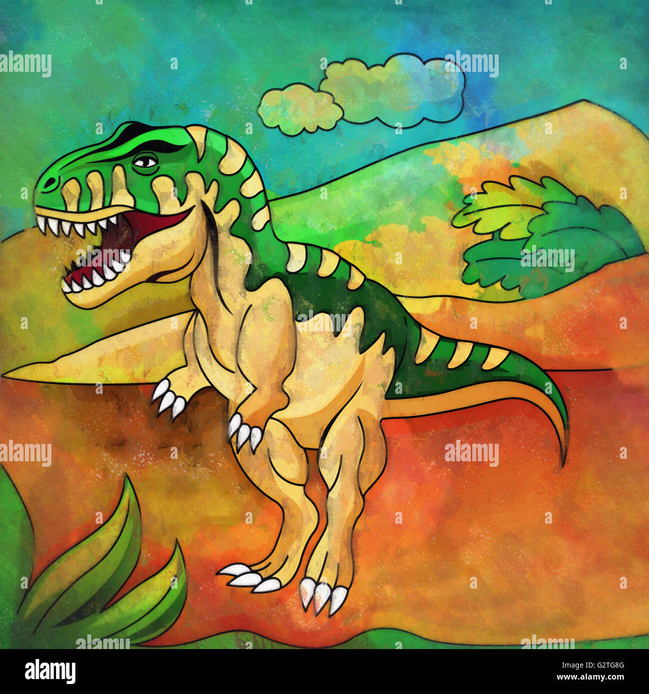 Dinosaur in the habitat. Illustration Of Tyrannosaur Stock Photo