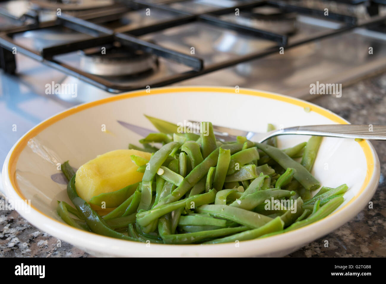 steamed string beans and boiled potatoes Stock Photo