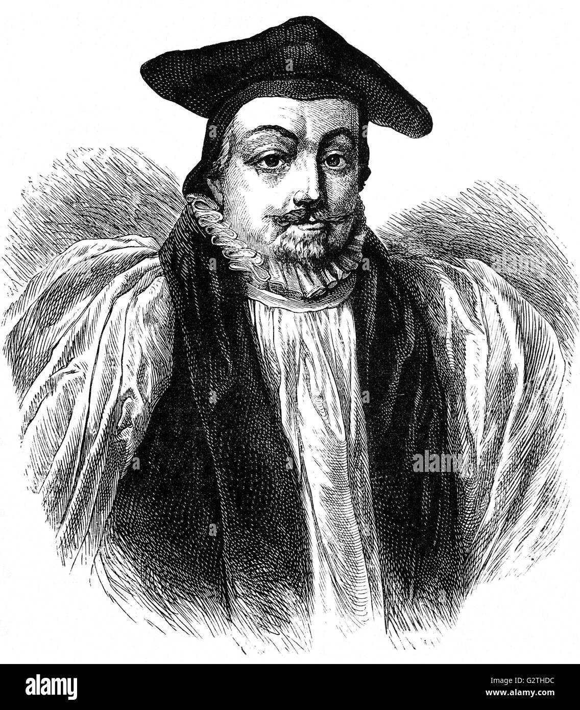William Laud (1573–1645) was an English bishop and academic. He was the Archbishop of Canterbury from 1633, during the personal rule of Charles I. The Long Parliament of 1640 accused Laud of treason and he was imprisoned in the Tower of London until he was beheaded on 10 January 1645 on Tower Hill. Stock Photo