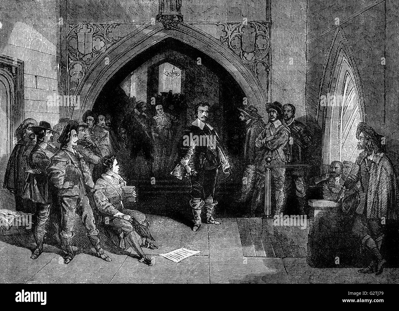 The arrest of Thomas Wentworth, 1st Earl of Strafford.  He was an English statesman and a major figure in the period leading up to the English Civil War; he was a supporter of King Charles I. Stock Photo