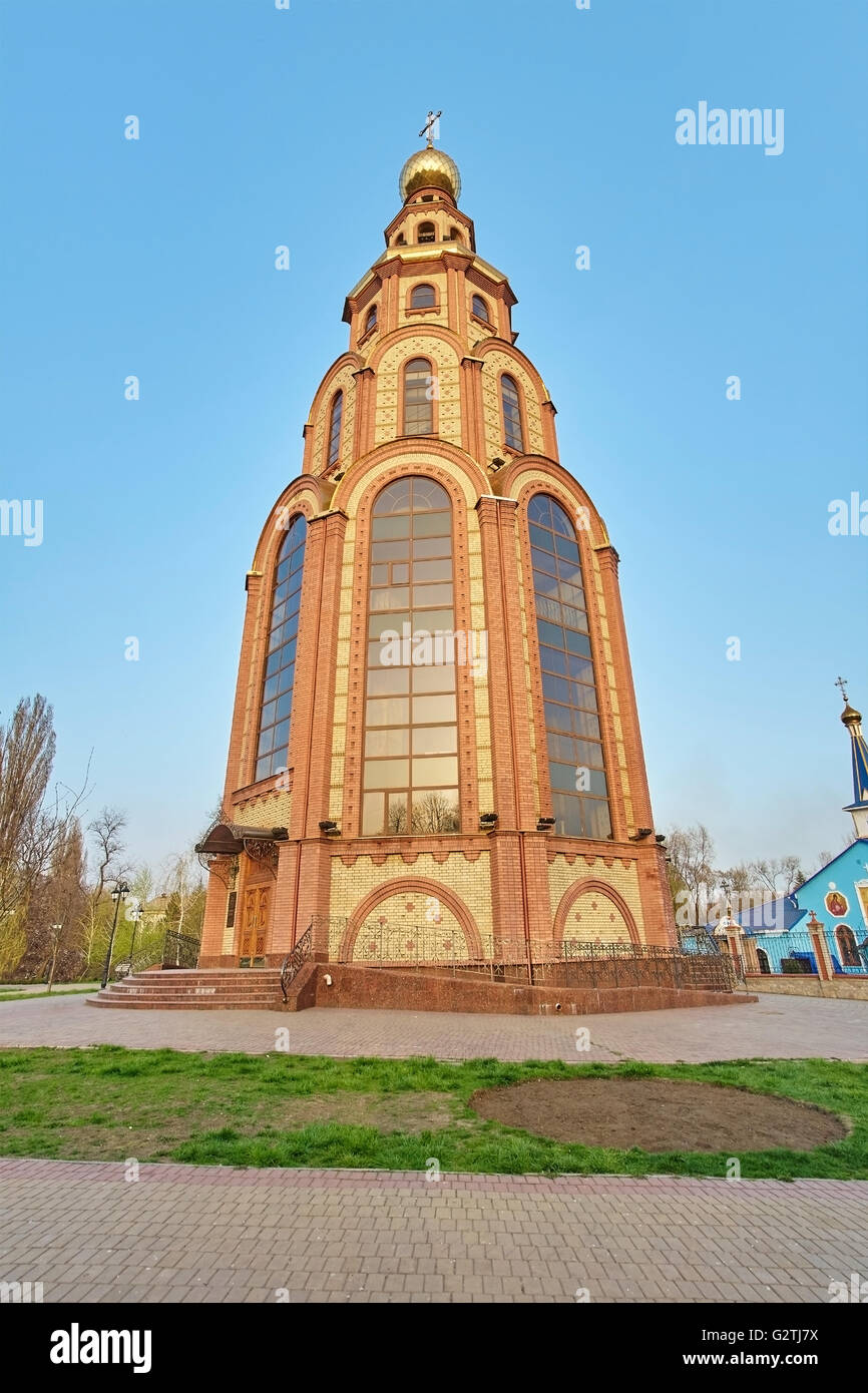 Krivoy Rog, Ukraine - April 8 2016: St. George's bell tower. Built near the Victory Monument in honor of those killed in the Gre Stock Photo