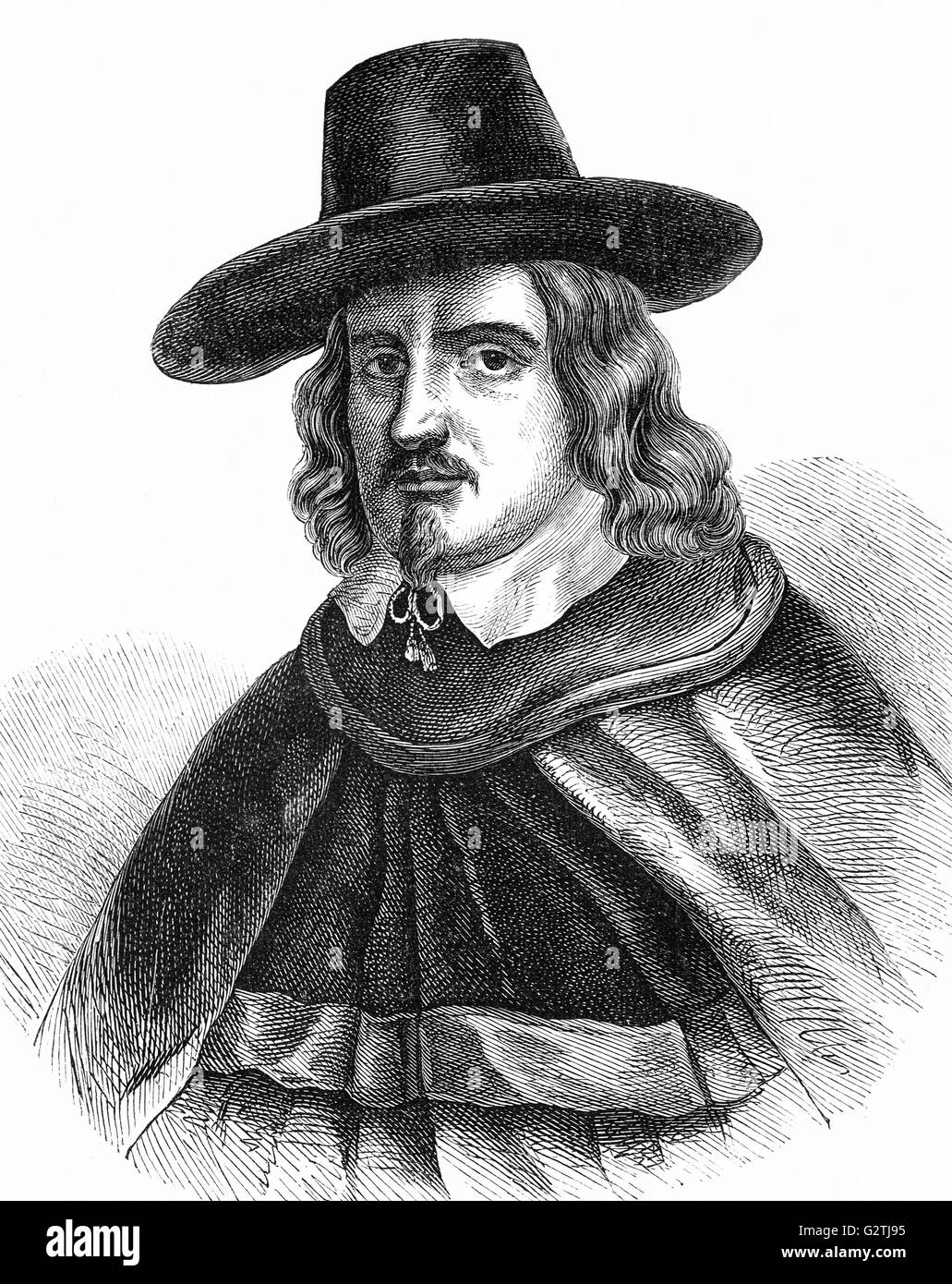 John Bradshaw (1602 – 1659) was an English judge,  notable for his role President of the High Court of Justice during the trial of King Charles I and as the first Lord President of the Council of State of the English Commonwealth. Stock Photo