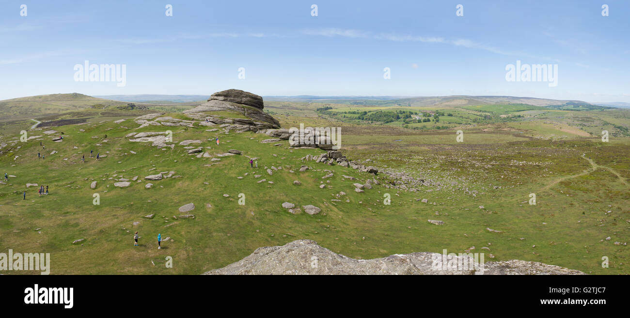 Panoramic View of Haytor Rocks in Dartmoor National Park, England Stock Photo