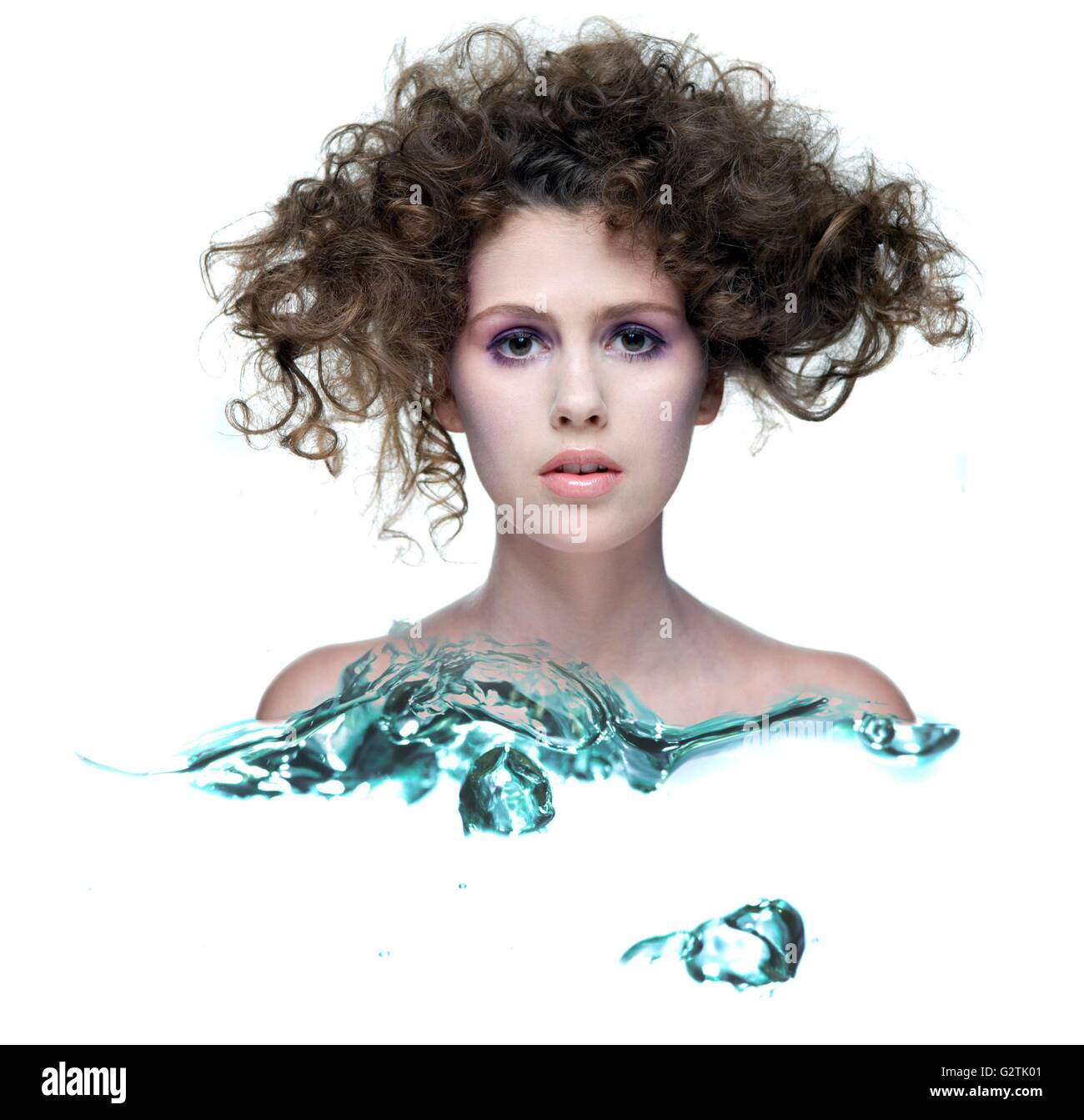 Woman's head and shoulders above water (collage Stock Photo Alamy