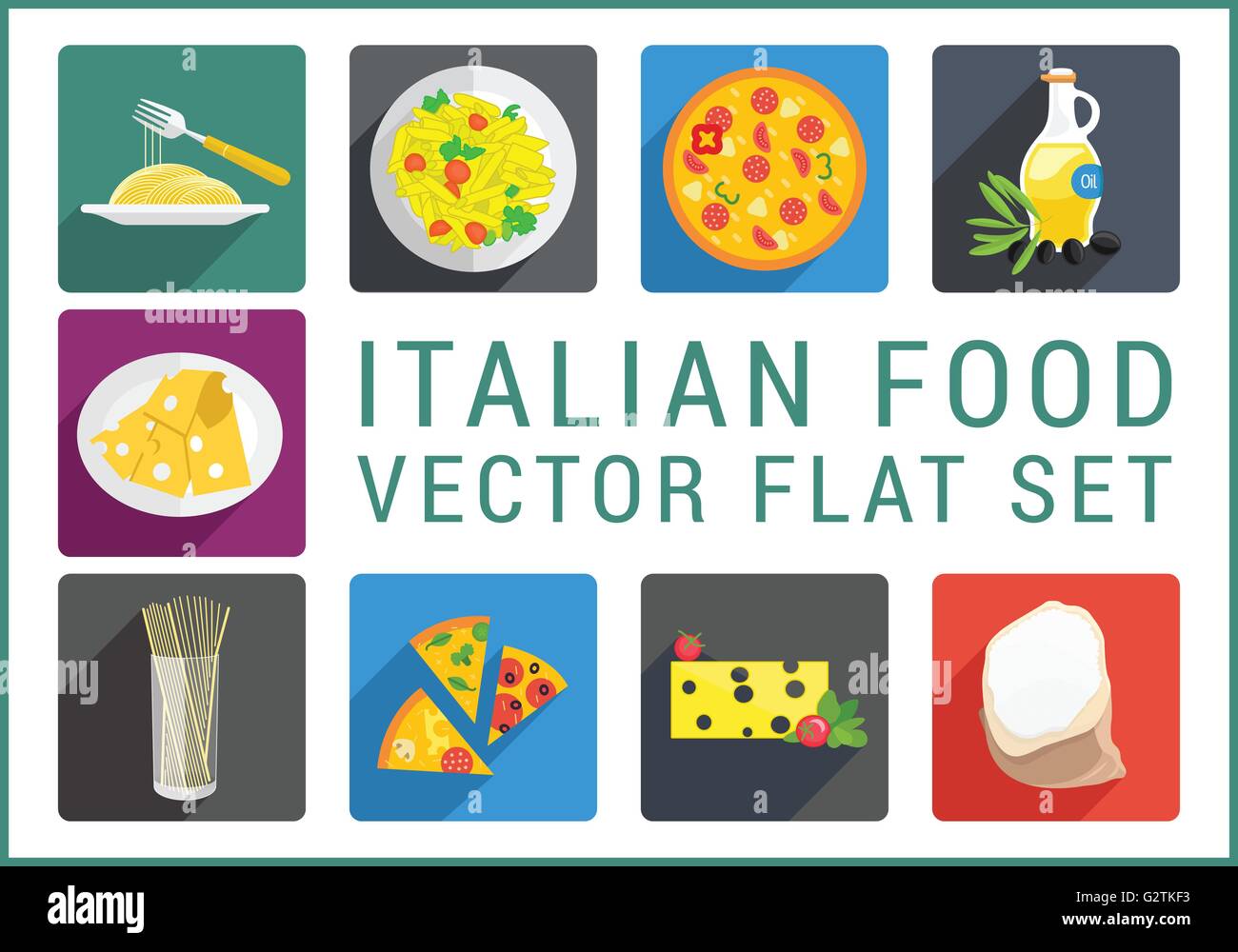 Italian food flat vector icons Stock Vector