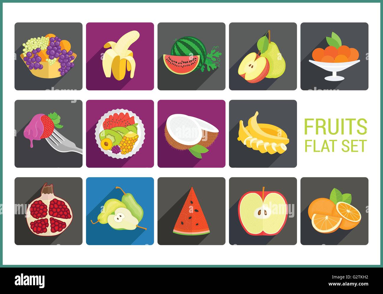 Fruits flat vector icons set Stock Vector Image & Art - Alamy