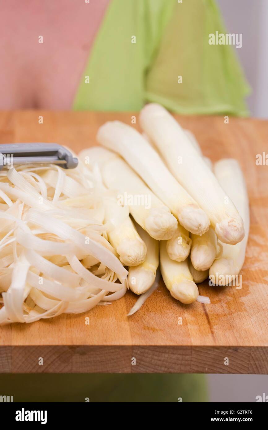 Peeled white asparagus Stock Photo