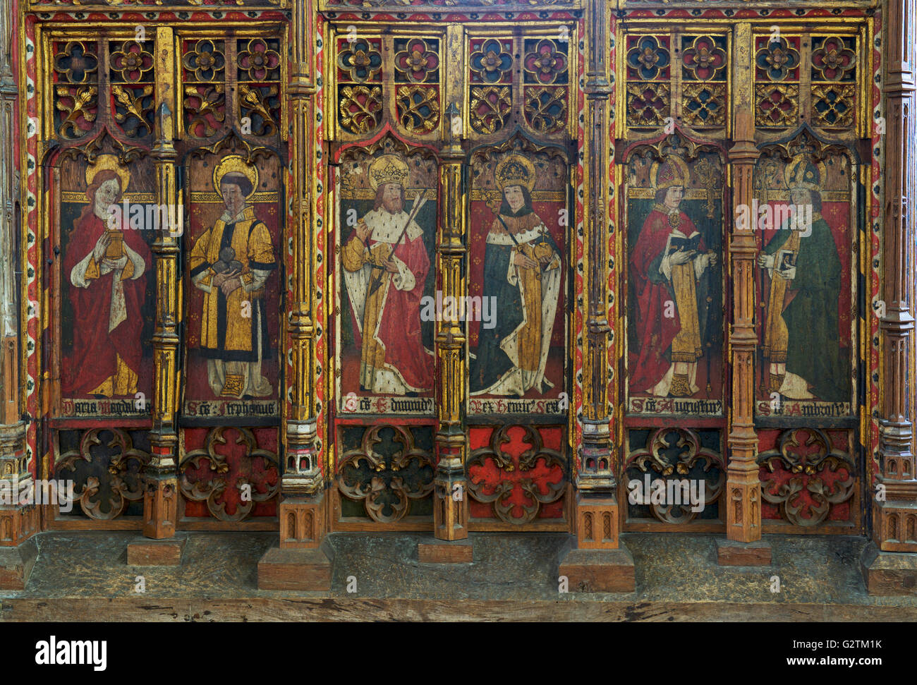 Painted screen in St Helen's Church, Ranworth, Norfolk, England UK Stock Photo