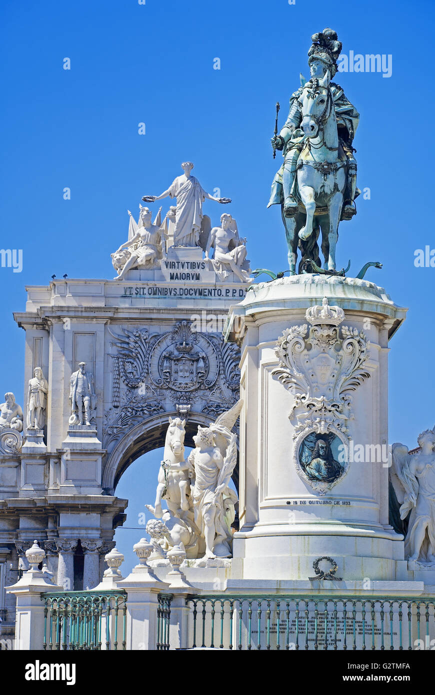 Equestrian statue of King Jose I, Commerce square, Praca do Comercio, Lisbon, Portugal Stock Photo
