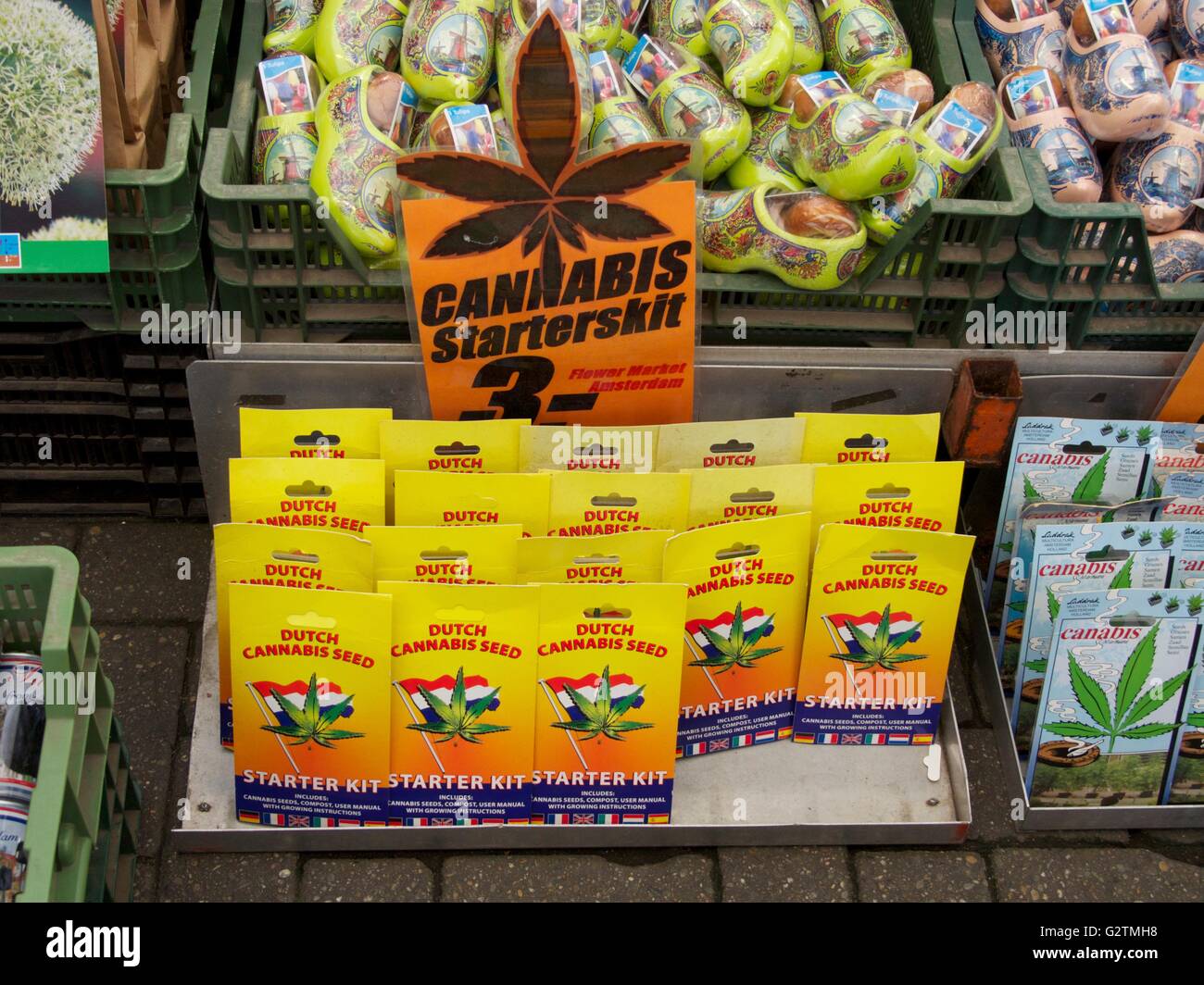 Cannabis seeds on sale, Bloemenmarkt, Amsterdam, Province of North Holland, Holland, The Netherlands Stock Photo