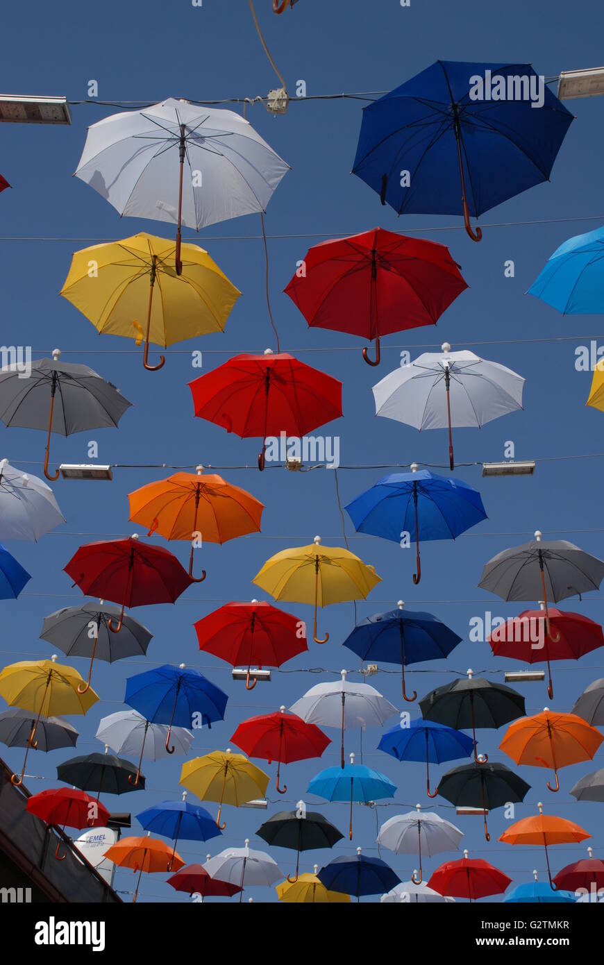 Colorful umbrellas over the touristic street of Antalya City Stock Photo