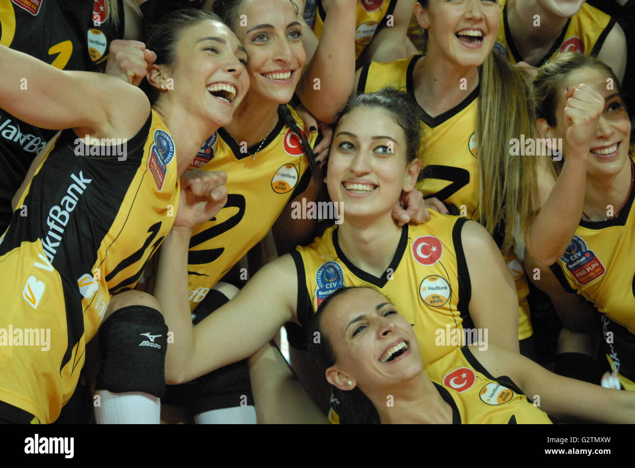 Volleyball Women 1st League of Turkey Champion Vakifbank Volleyball Team Players at the Baskent Volleyball Hall. Stock Photo