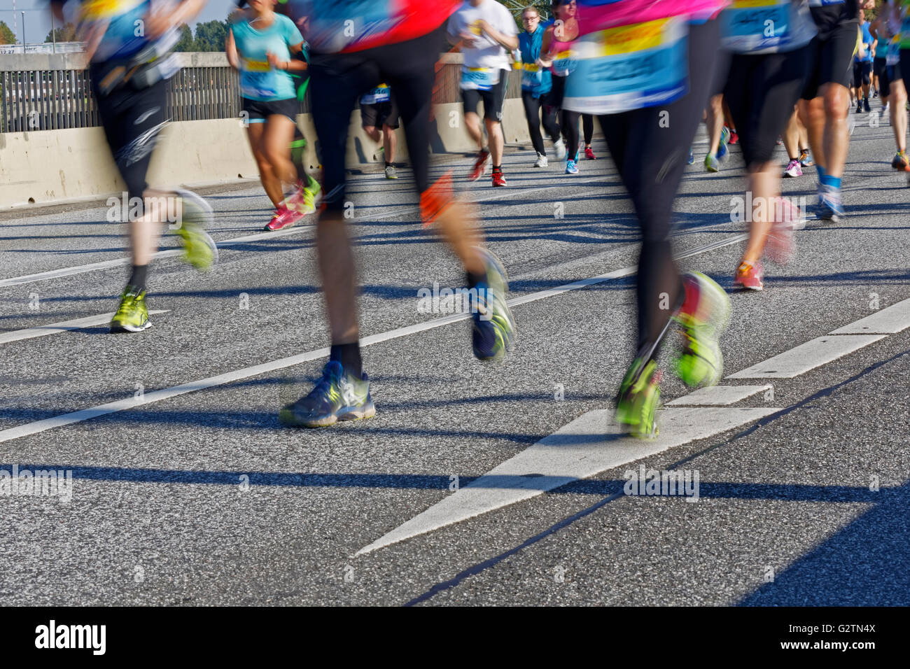 Feet in motion, marathon runner with motion blur, Hamburg, Germany Stock Photo