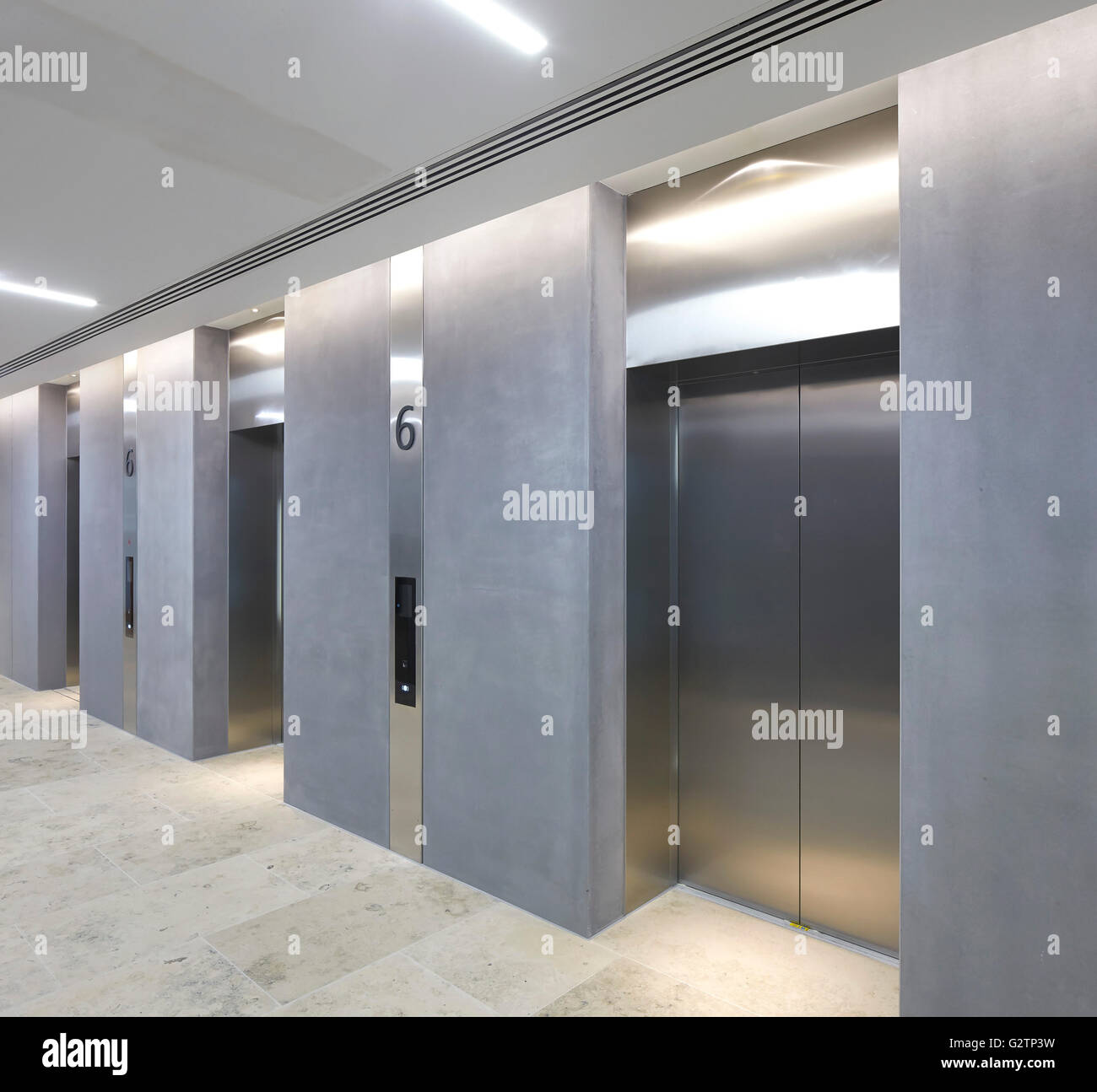 Elevator corridor on 6th floor. Exchange, London, United