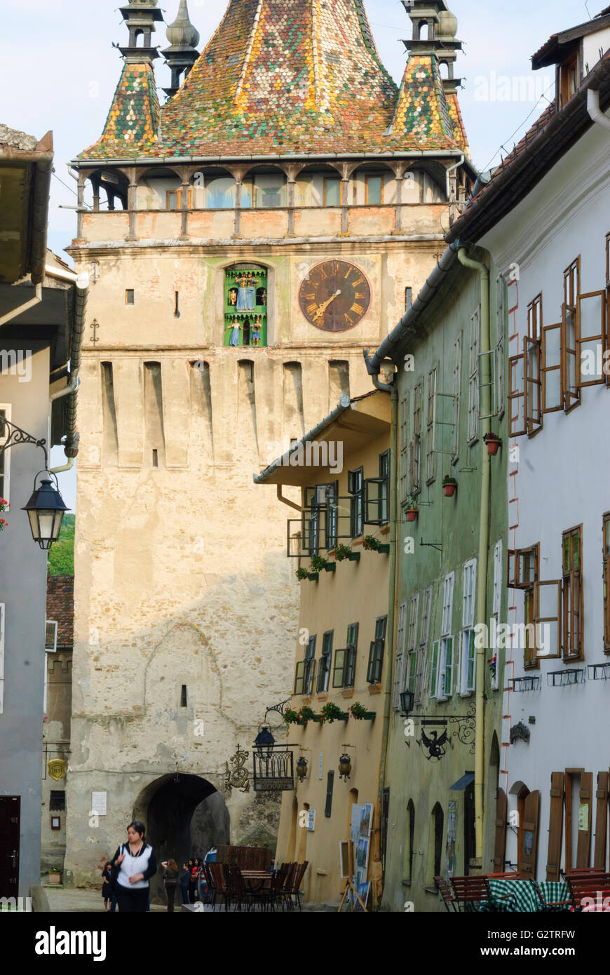 clock tower Stundturm, Romania, Transilvania, Transylvania, Siebenbürgen (Transsilvanien) , Sighisoara (Schäßburg) Stock Photo