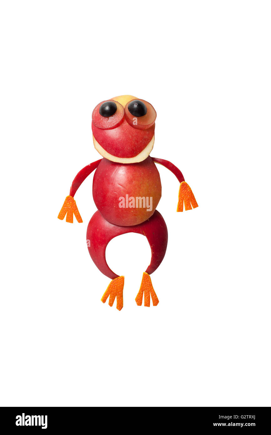 Funny frog made of red apple on white background Stock Photo