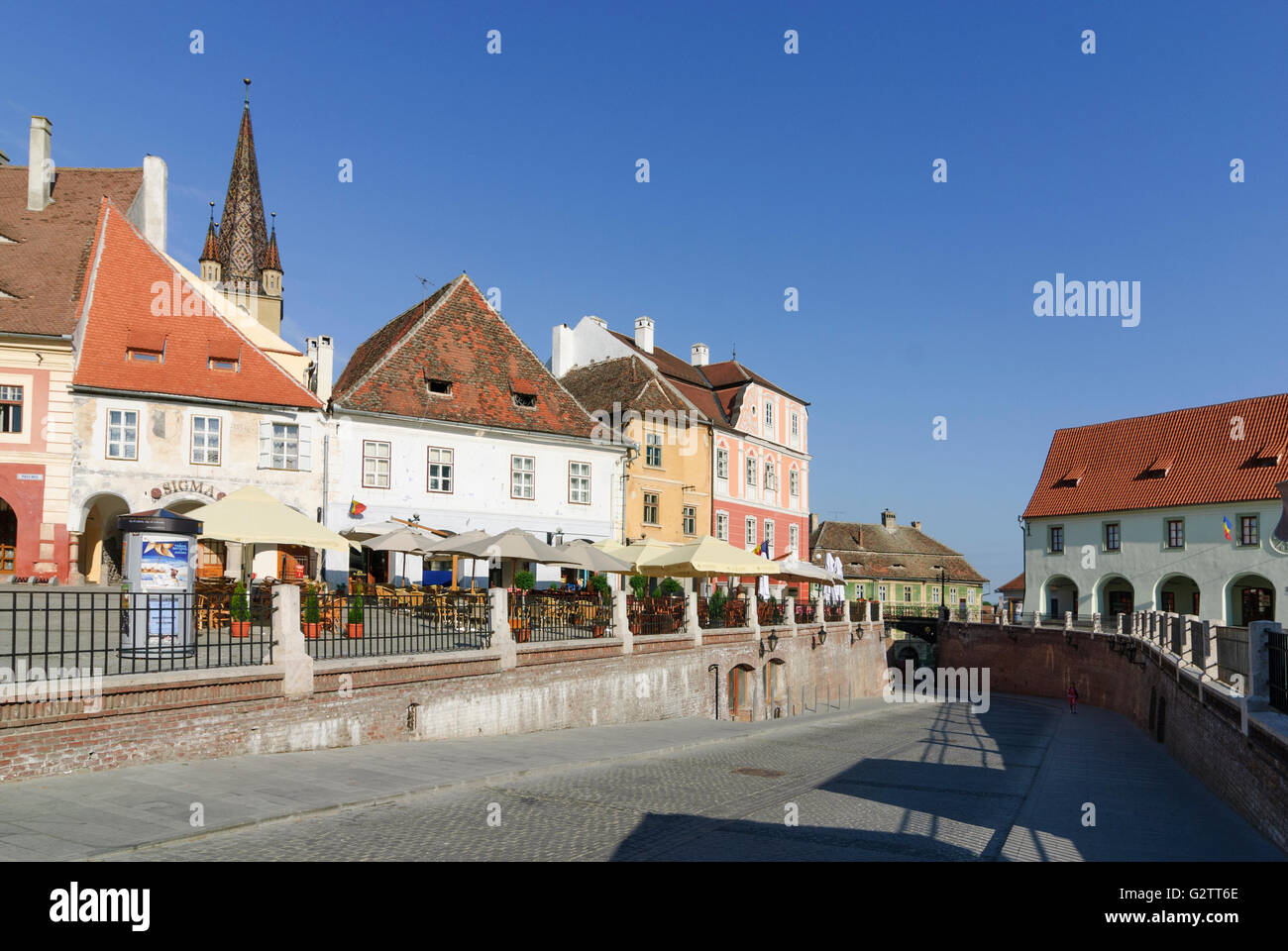 Piata Mica ( Small Square ) with Bridge of Lies, Romania, Transilvania, Transylvania, Siebenbürgen (Transsilvanien) , Sibiu Stock Photo