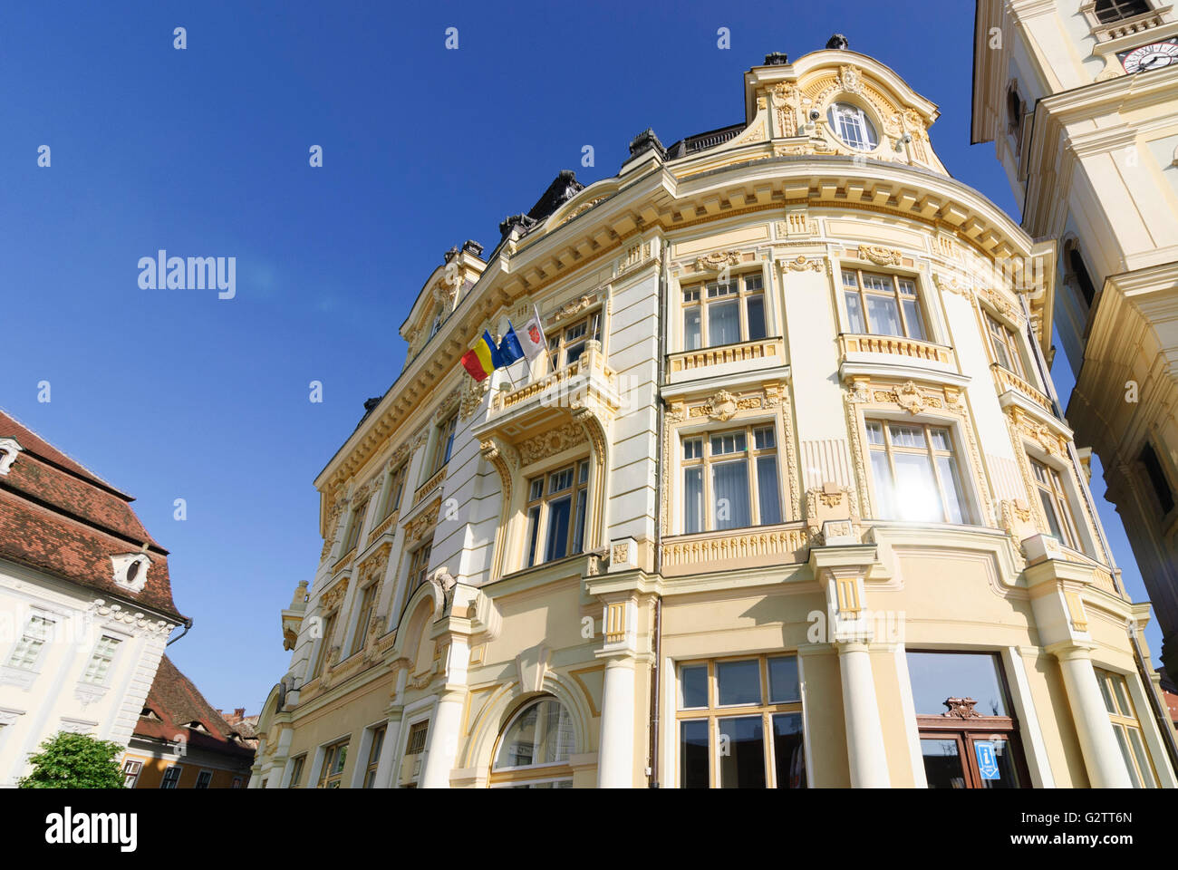 Piata Mare ( Big Square) with city hall and the Roman Catholic Church