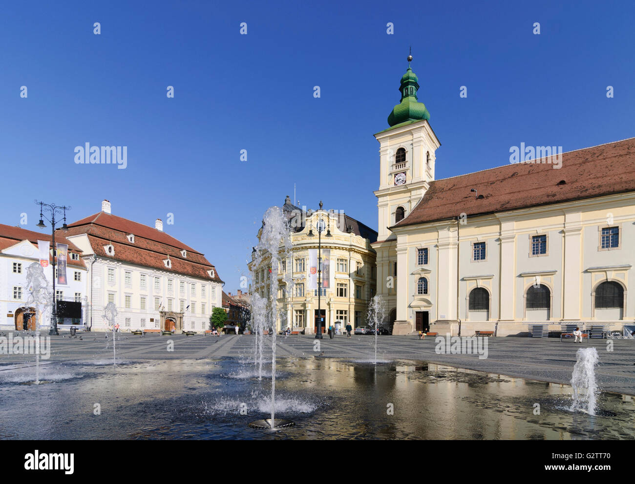 Piata mare big square and roman catholic church hires stock