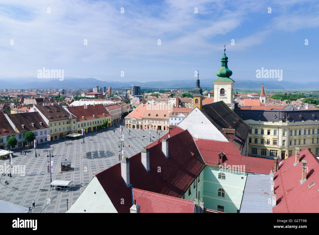 Piata mare big square and roman catholic church hires stock