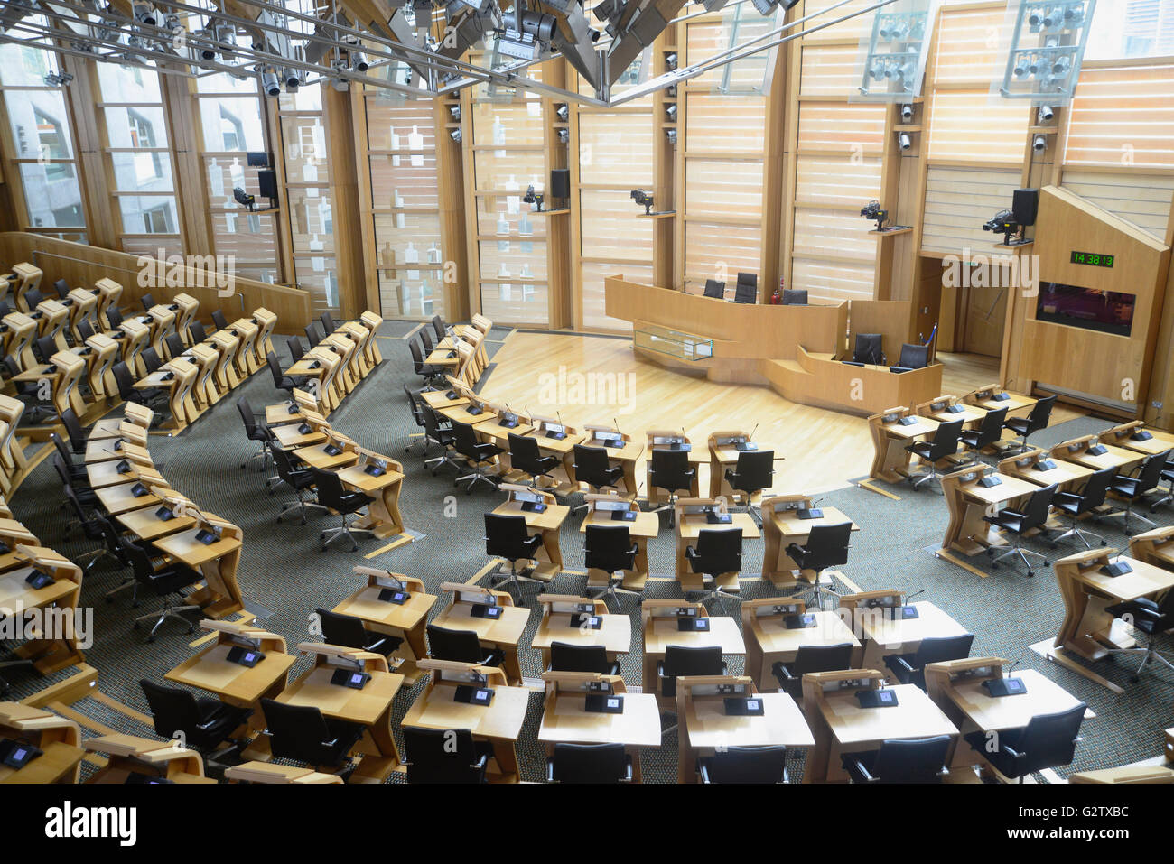 Scotland, Edinburgh, Scottish Parliament, debating chamber interior. Stock Photo