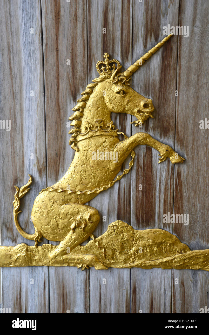 Scotland, Edinburgh, Palace of Holyroodhouse, gilt unicorn detail Stock