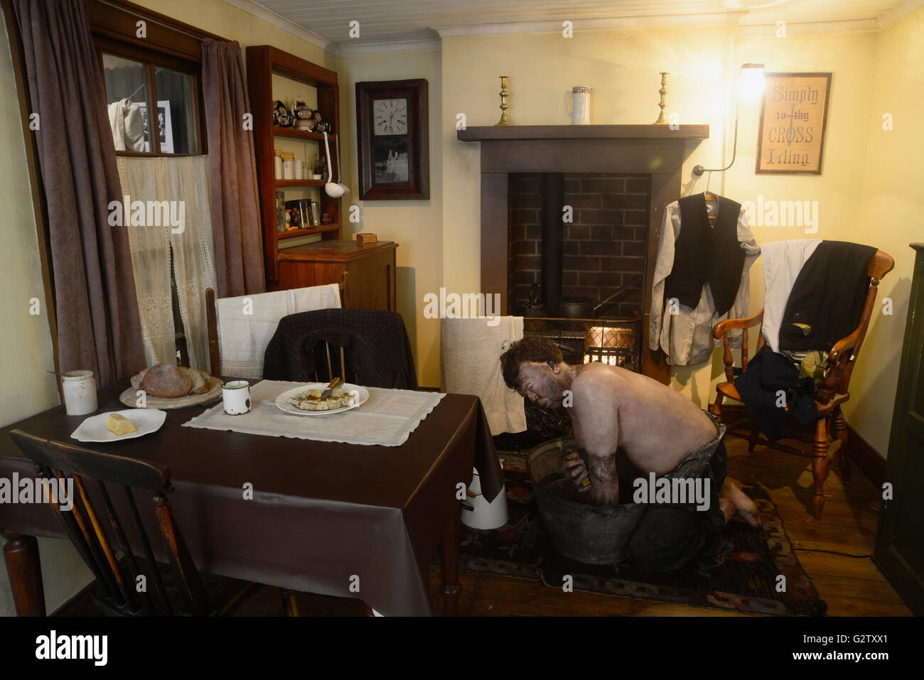 Scotland, Edinburgh, Scottish Mining Museum, typical mining house set up. Stock Photo