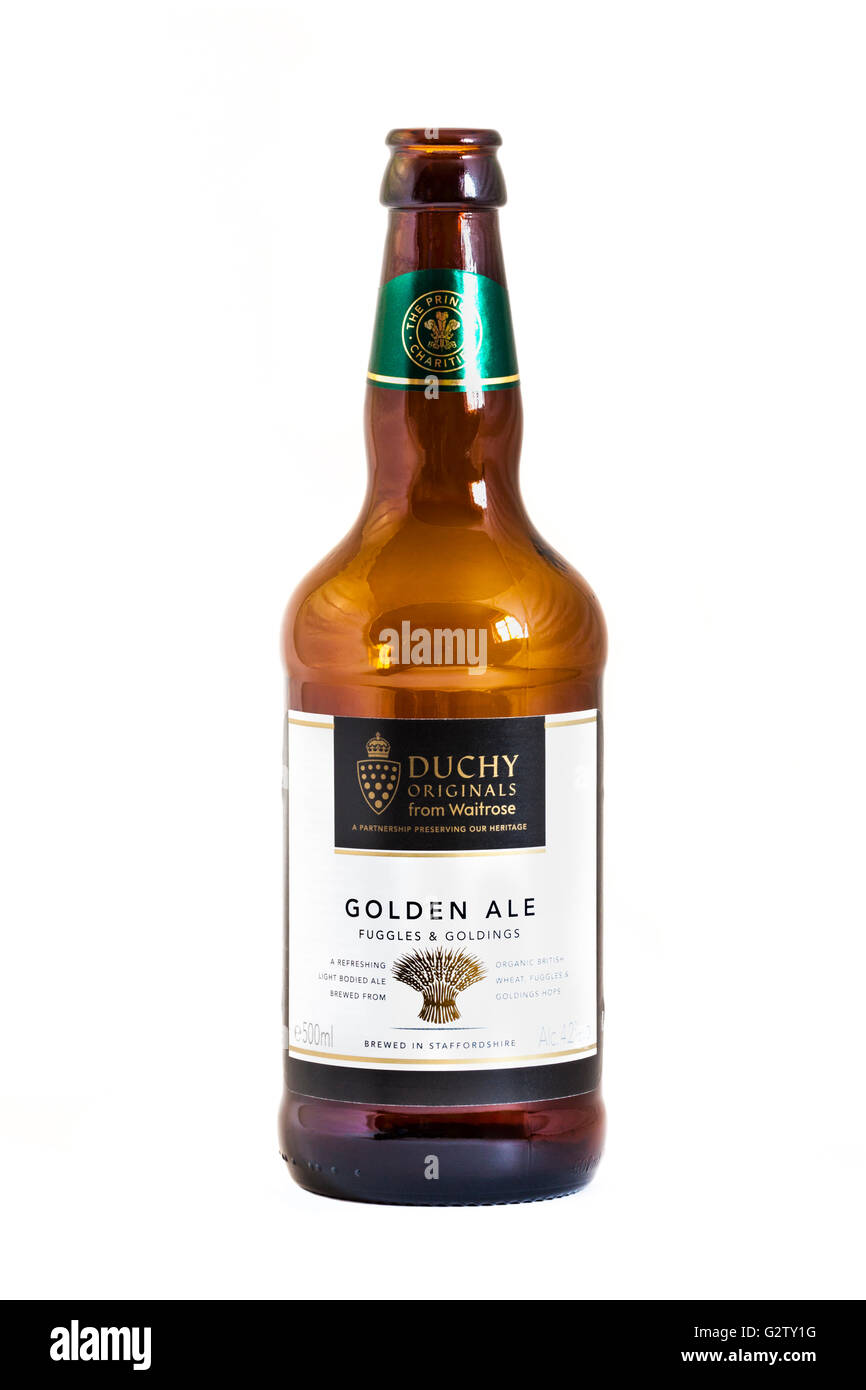 Duchy Originals by Waitrose 'Golden Ale' bottle, brewed in Staffordshire, UK. Stock Photo