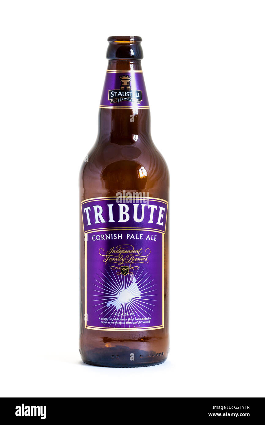 Bottle of 'Tribute' Cornish Pale Ale by the independent and family owned St Austell Brewery, founded by Walter Hicks in 1851 Stock Photo