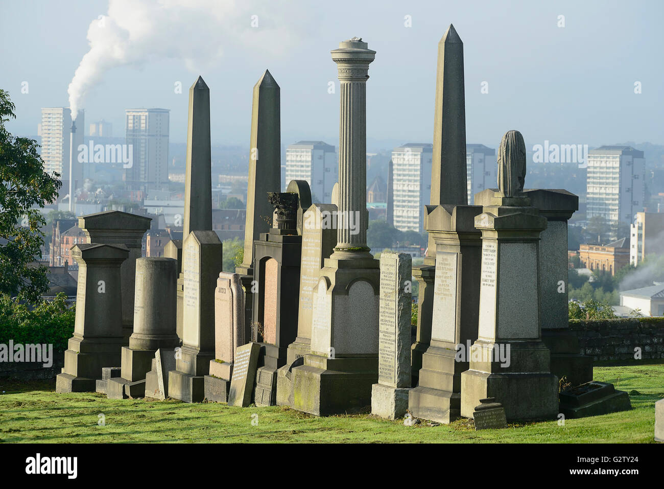 Scotland, Glasgow, Necropolis, tombs, obelisks and great views across the city. Stock Photo