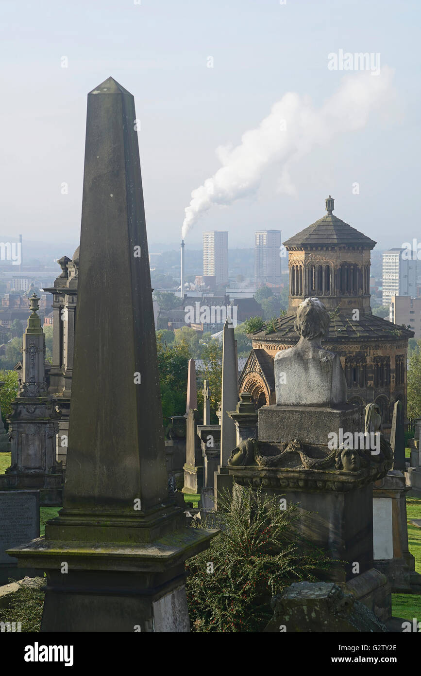 Scotland, Glasgow, Necropolis, tombs, obelisks and great views across the city. Stock Photo