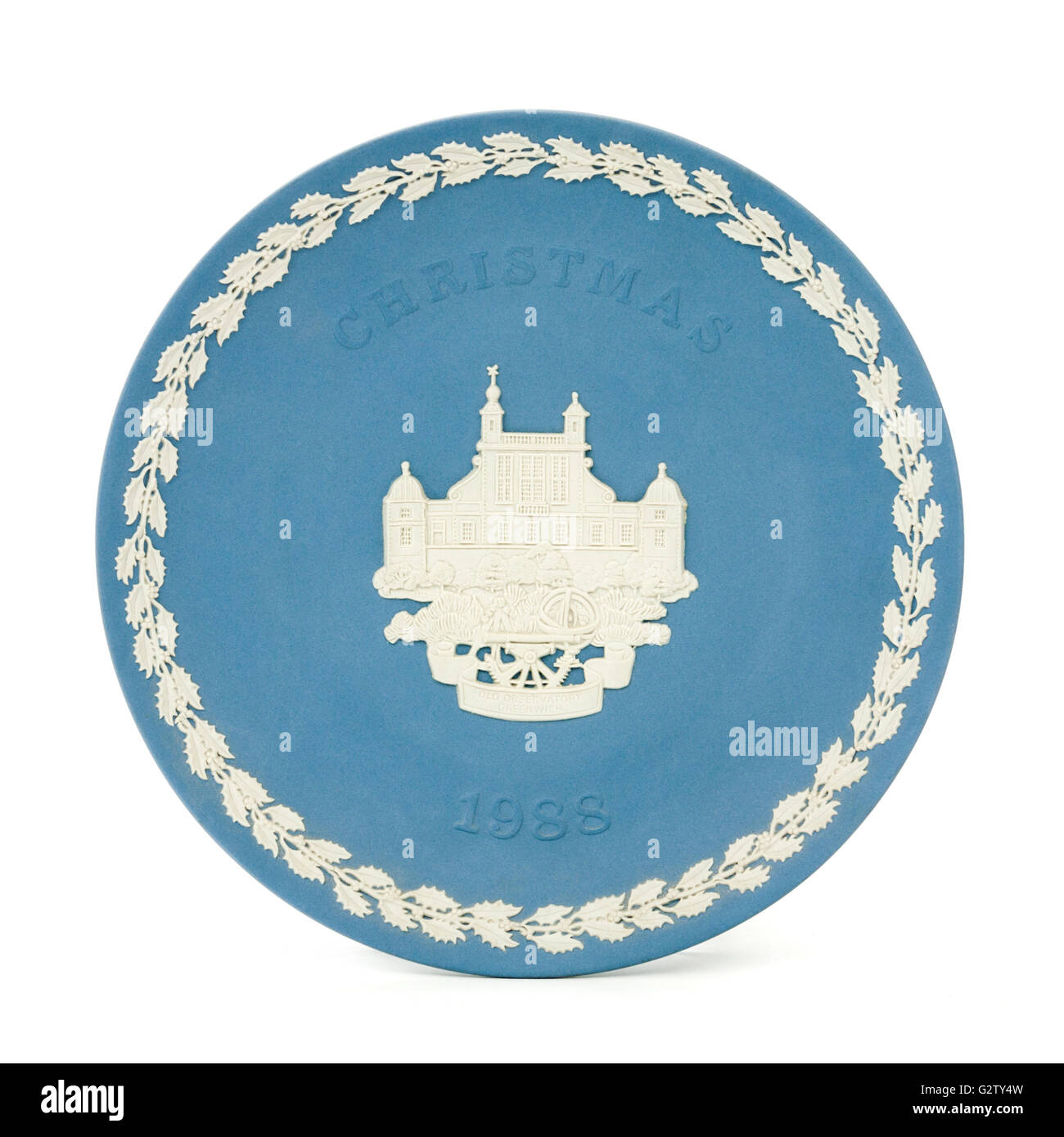 Wedwood Blue Jasperware 1988 Christmas Plate with the Old Greenwich Royal Observatory on the front Stock Photo