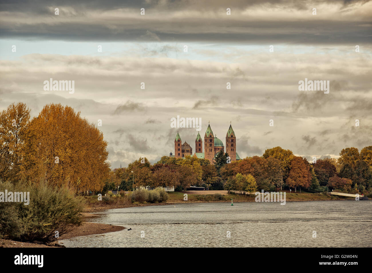 View of the Kaiserdom at Speyer, Germany from the Rhine river Stock Photo