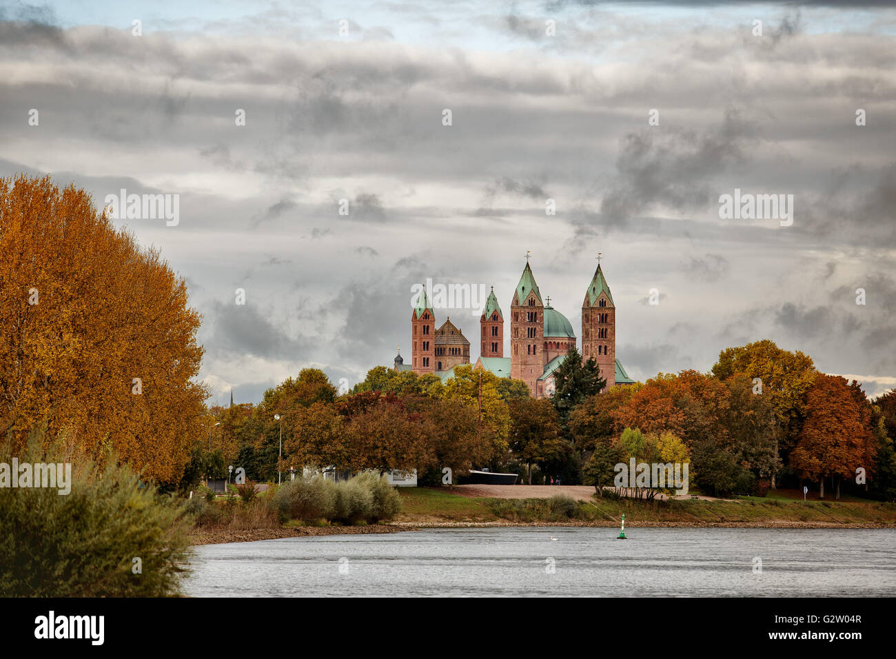View of the Kaiserdom at Speyer, Germany from the Rhine river Stock Photo