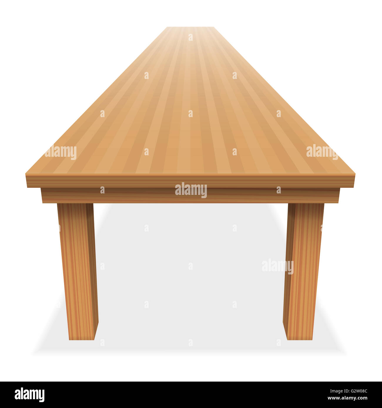 Very long empty wood table - for festive banquet or the like - perspective view from above -  illustration on white background. Stock Photo