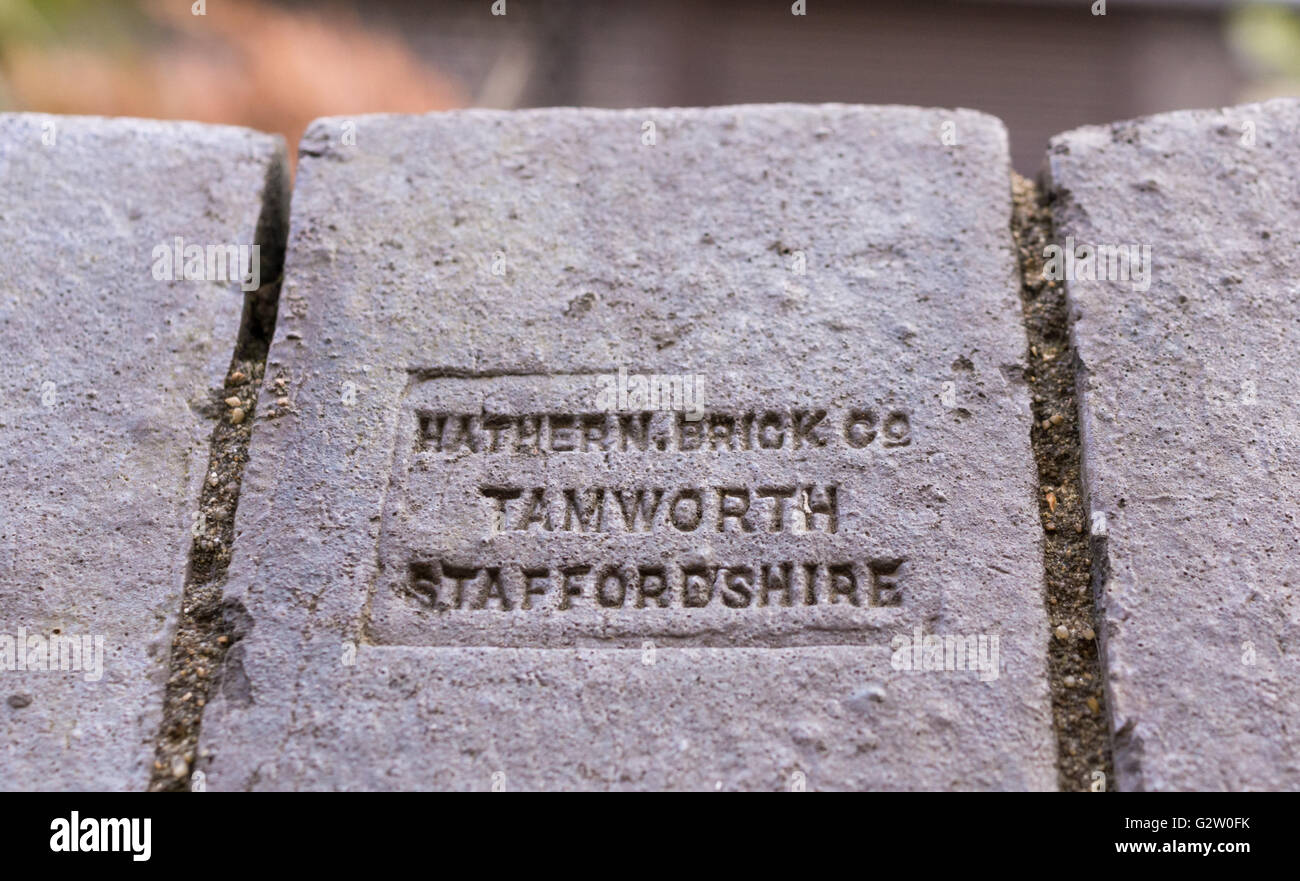 Brick made by Hathern Brick Company Tamworth Staffordshire in a wall Stock Photo