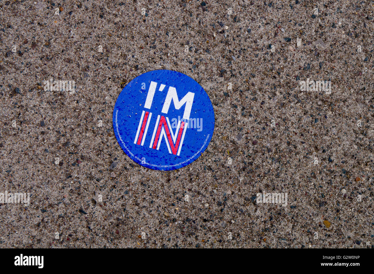 campaign against a UK Brexit, referendum, Vote Remain, I'M IN sticker Stock Photo