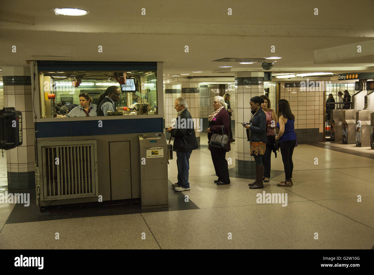 Subway Ticket Booth Along The B F Lines In Midtown Manhattan Stock Photo Alamy