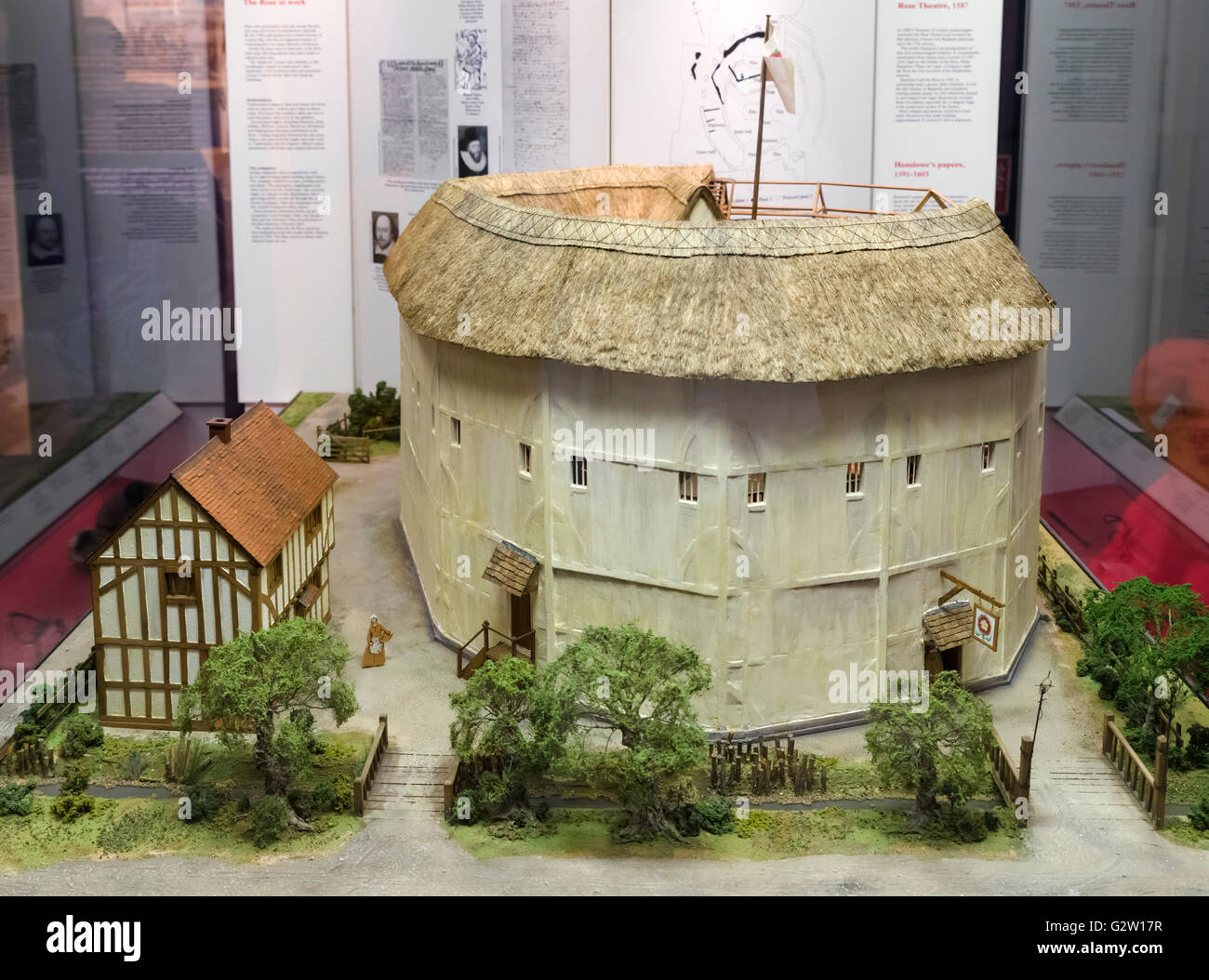 Model showing the old Rose Theatre, displayed in the Museum of London,  London, England, UK. The Rose was built in 1587 and was the first  purpose-built playhouse to stage a production of