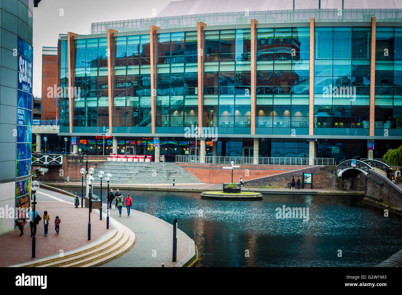 Barclaycard Arena, Birmingham next to the Canal network near gas street basin and James Brindley Place Stock Photo