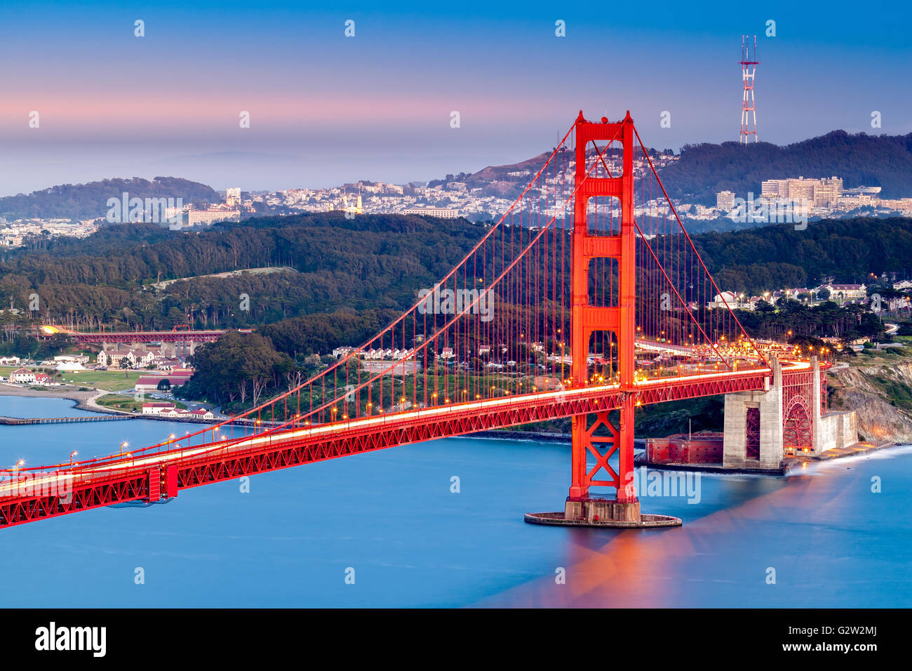 Golden Gate Bridge at dusk Stock Photo