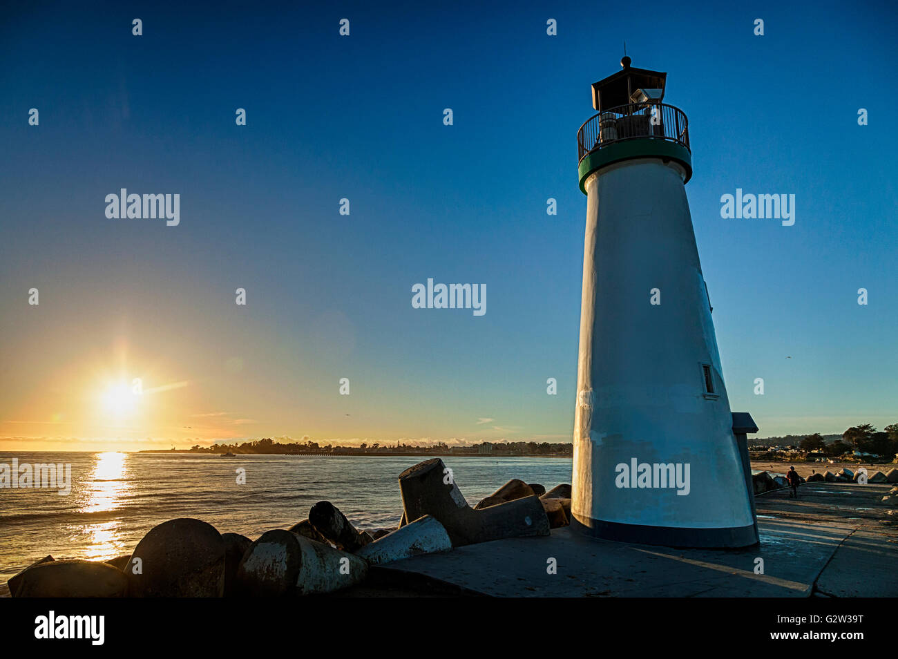 Lighthouse Walton on Santa Cruz Shore, California, USA Stock Photo